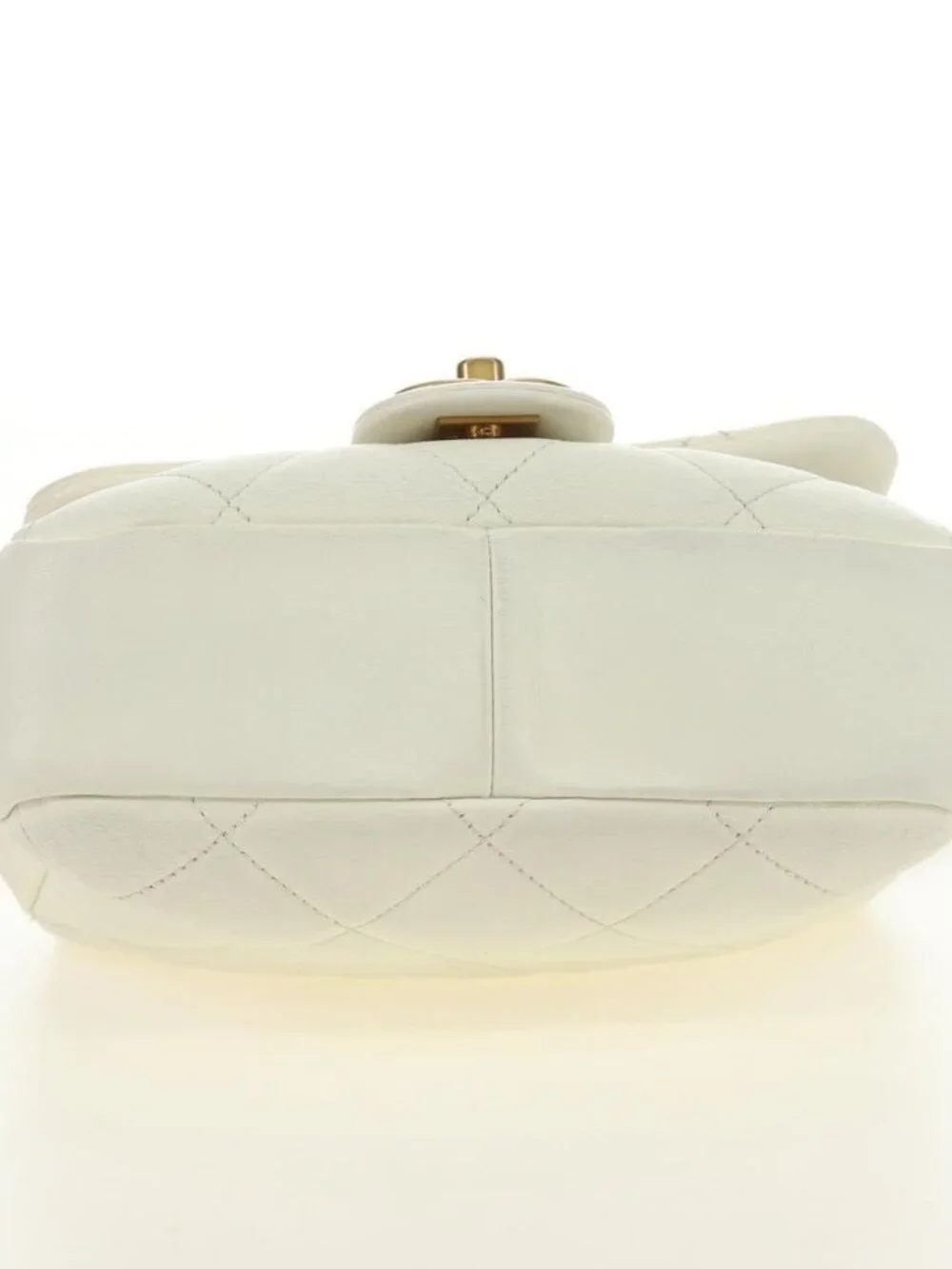 CHANEL Matelasse Top Handle Chain Bag Leather 2way White Gold CC Auth 188866SAM